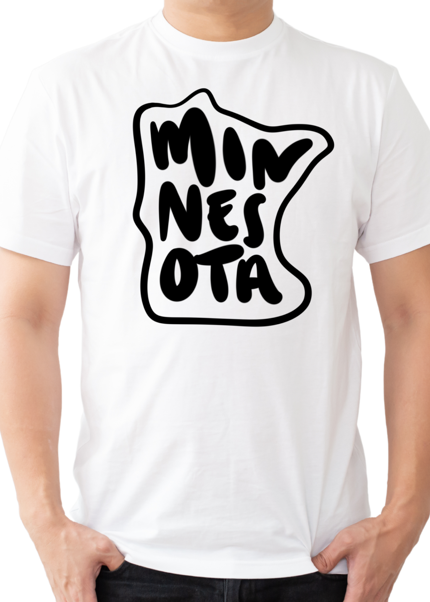 Black Minnesota text on a white t-shirt
