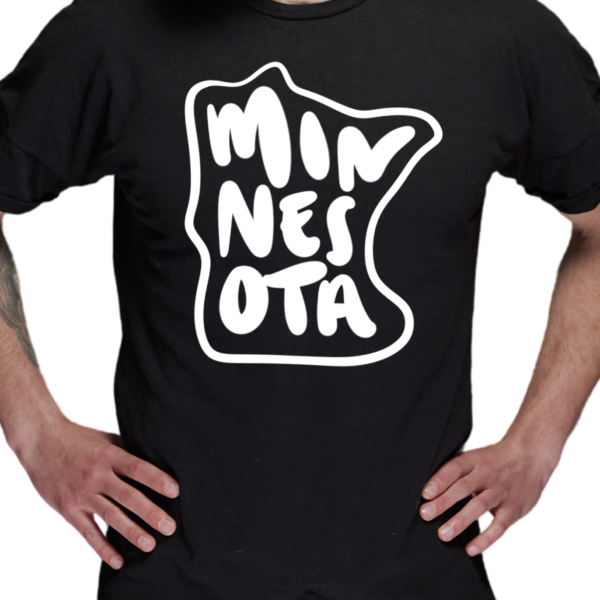 white Minnesota text on a black t-shirt